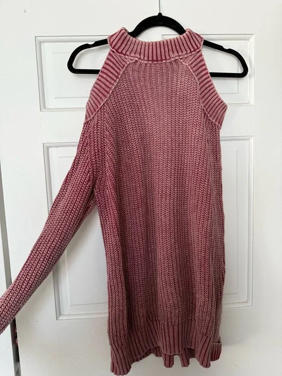 FREE PEOPLE Cold-Shoulder Knit Tunic Sweater - Rose Pink - Picture 1 of 4